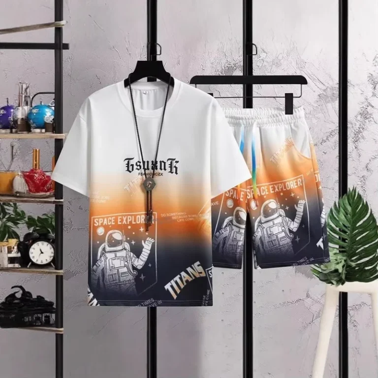 CHINEE-Factory-sell-Youth-Sports-Fashion-Versatile-T-Shirt-Shorts-Two-Piece-Set-Summer-New-Mens-Gradient-Casual-Suit