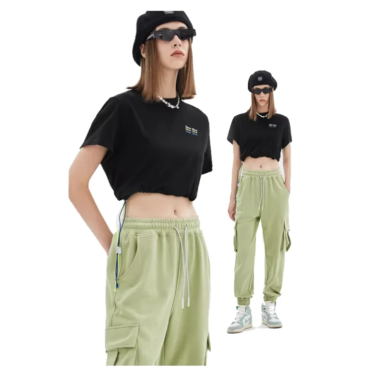 CHINEE-Fashion-Ladies-High-Street-Apparel-100-Cotton-Custom-Letters-Embroidered-Logo-Cropped-Length-T-Shirts-with-Adjustable-Bottom