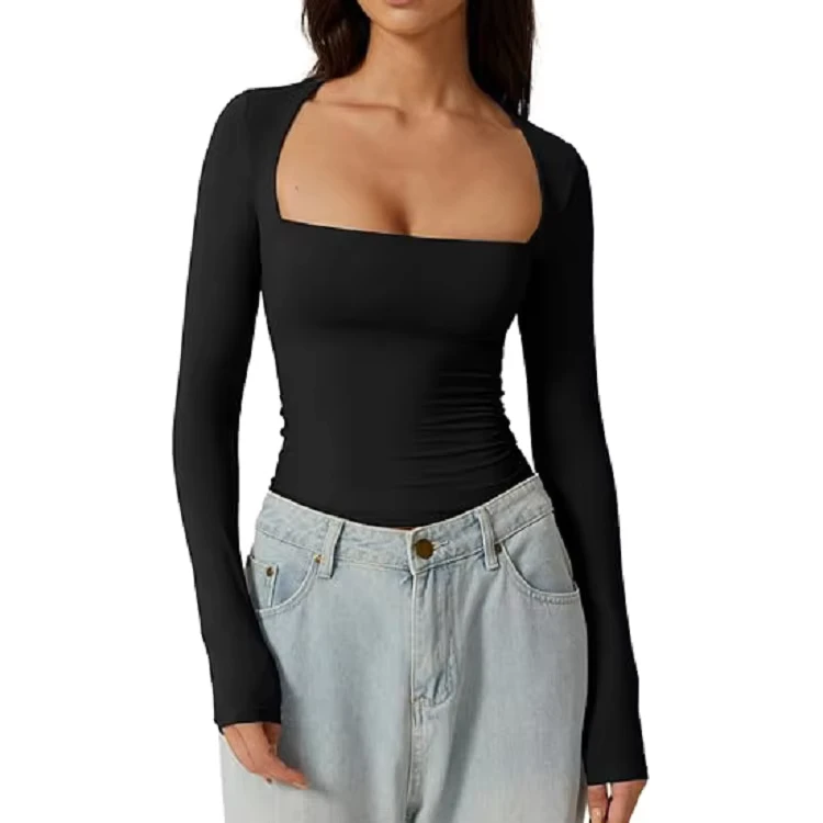 CHINEE-Fashion-Long-Sleeve-T-Shirt-Women-Solid-Color-Square-Neck-Slim-Fit-Casual-Tops-Office-Daily-Party-All-Match-Basic-Tee-6-Colors