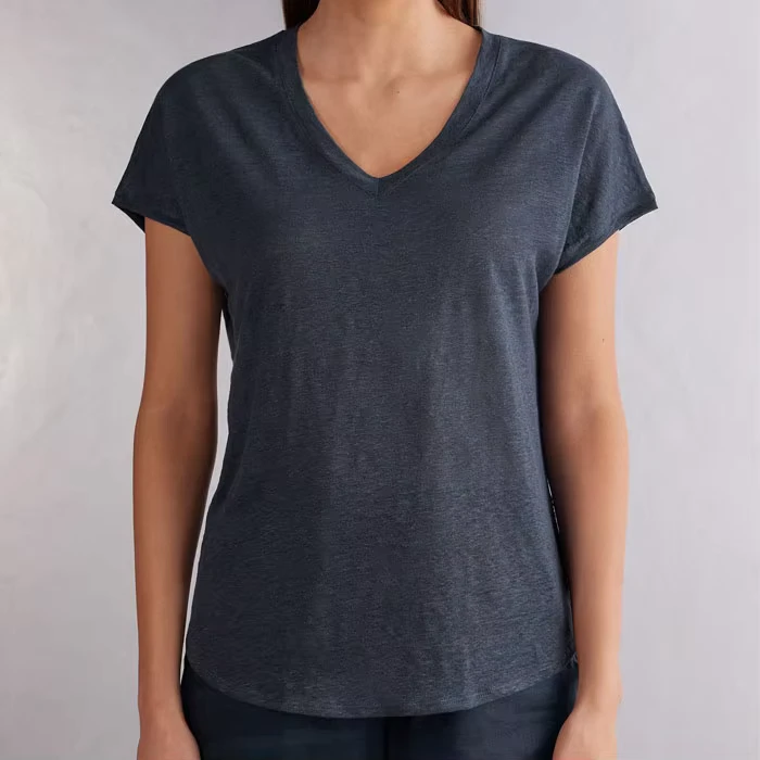 CHINEE-Fashion-V-Neck-Summer-Loose-Breathable-Eco-Friendly-Knitted-Linen-Short-Sleeve-Womens-Casual-T-Shirt