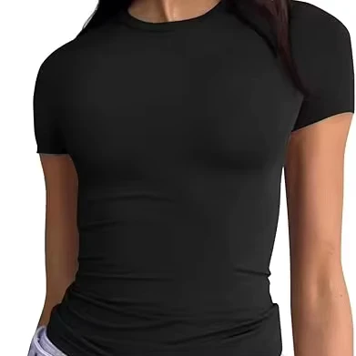 CHINEE-Fashion-Womens-Basic-T-shirt-Crew-Neck-Short-Sleeve-Crop-Top-Summer-Top-Slim-T-shirt