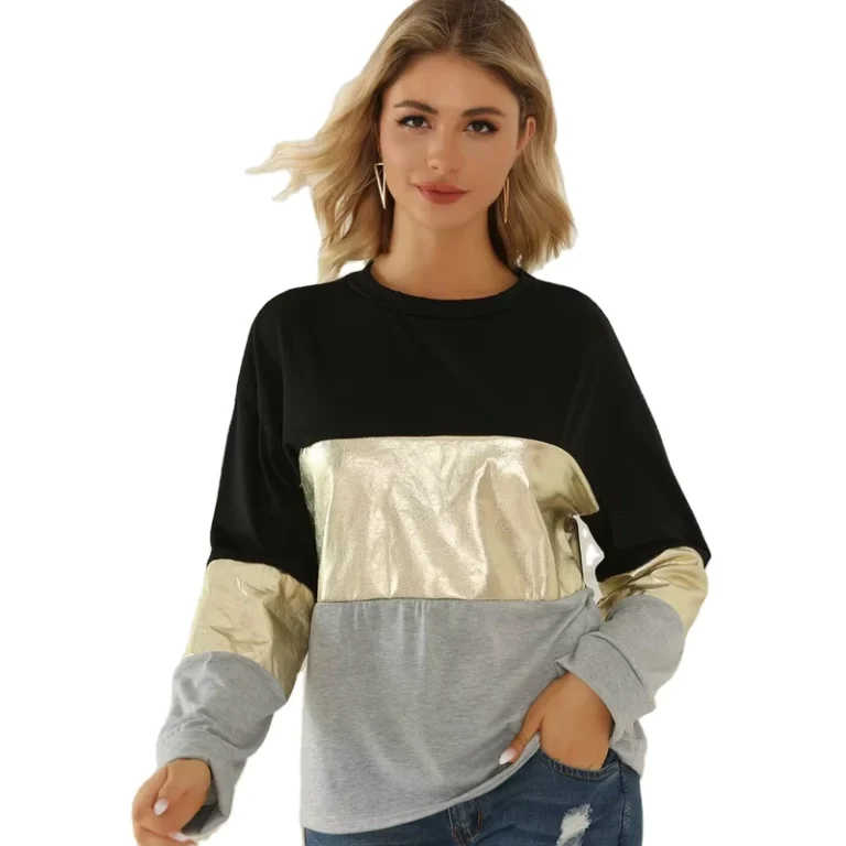 CHINEE-Fashionable-Casual-T-Shirt-With-Golden-Edge-Stitching-for-Womens-Autumn-and-Winter