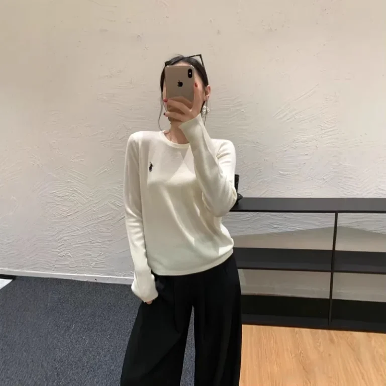 CHINEE-For-RL-Casual-Long-sleeve-T-shirt-for-Embroidery-Slim-Fit-Cotton-Polyester-Texture-Comfortable-High-Elasticity
