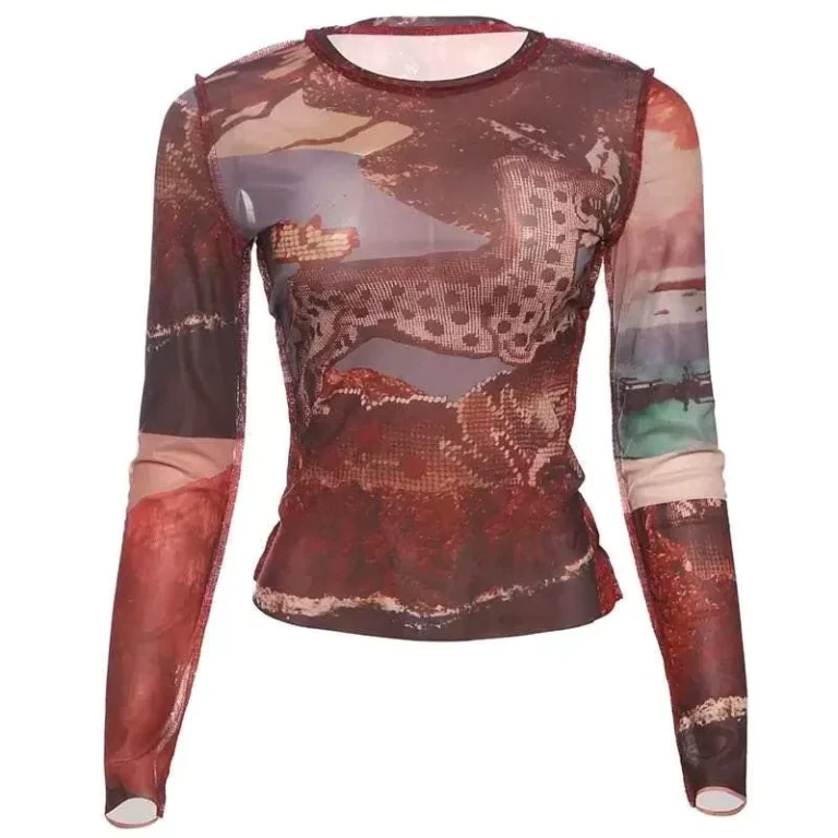 CHINEE-GHH7491-New-Womens-Personalized-Printed-Semi-High-Neck-Long-Sleeved-Mesh-Slim-Fit-T-shirt