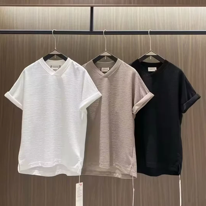 CHINEE-Good-Quality-New-Fabric-batwing-Sleeve-Loose-Fit-V-neck-Breathable-Blank-Plain-Custom-Puff-Print-t-Shirt-for-Men