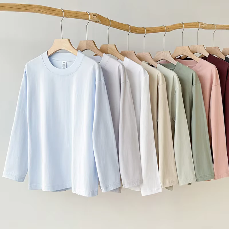 CHINEE-Heavy-230G-Cotton-Long-Sleeve-T-Shirt-Mens-Womens-Basic-Wrinkle-free-Soft-Loose-Fit-Round-Neck-Solid-Color-Tee