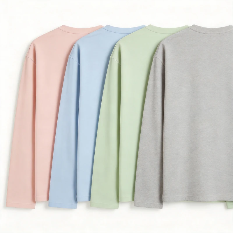 CHINEE-Heavyweight-240g-Cotton-Long-Sleeve-T-Shirt-Men-Oversized-Crew-Neck-Blank-Breathable-Quick-Dry-Loose-Fit-Casual-Top-Apricot