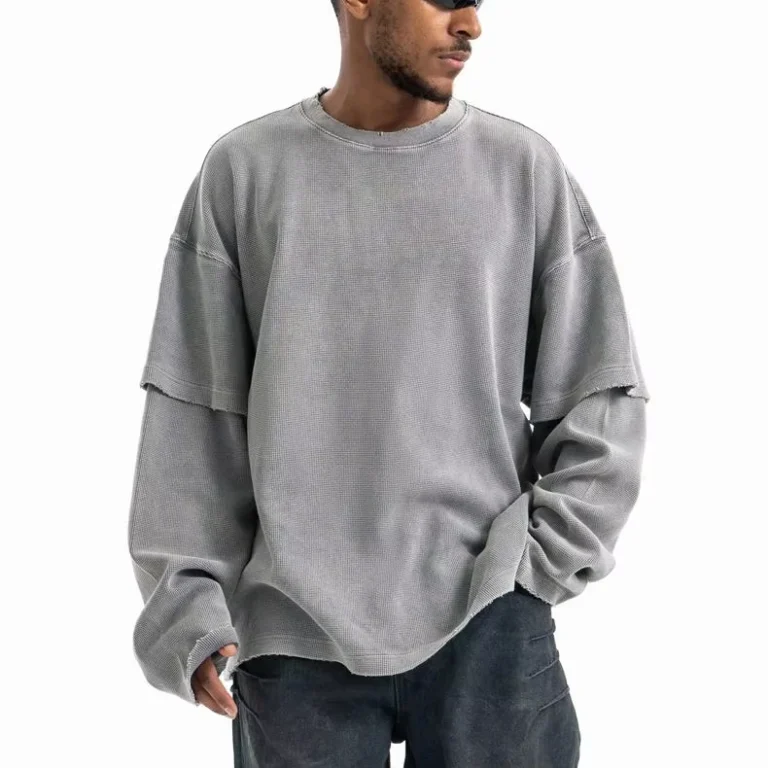 CHINEE-Heavyweight-Mens-Baggy-Dyed-Ripped-Waffle-Knitted-Long-Sleeve-Shirt-Vintage-Washed-Thermal-Waffle-Long-Sleeve-T-Shirt-for-Men