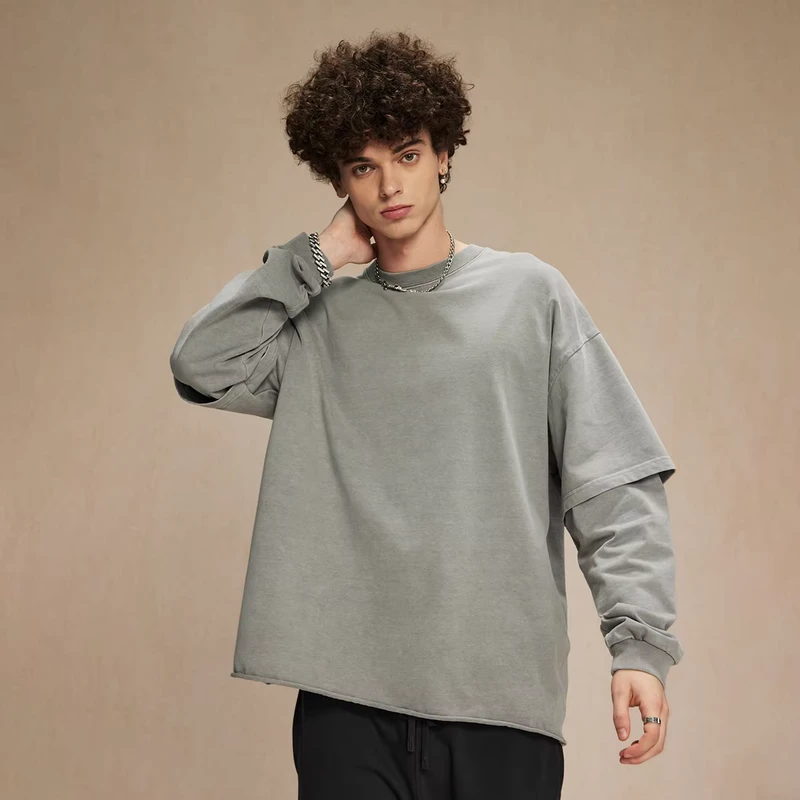 CHINEE-High-Quality-100-Cotton-345G-Tops-Shirt-Comfortable-Long-Sleeve-T-shirt-Custom-Acid-Wash-Casual-Long-Sleeve