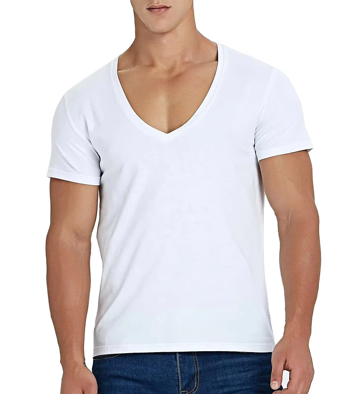CHINEE-High-Quality-100-Cotton-Solid-Jersey-Dry-fit-Deep-V-Neck-Mens-T-Shirts-with-Custom-Logo