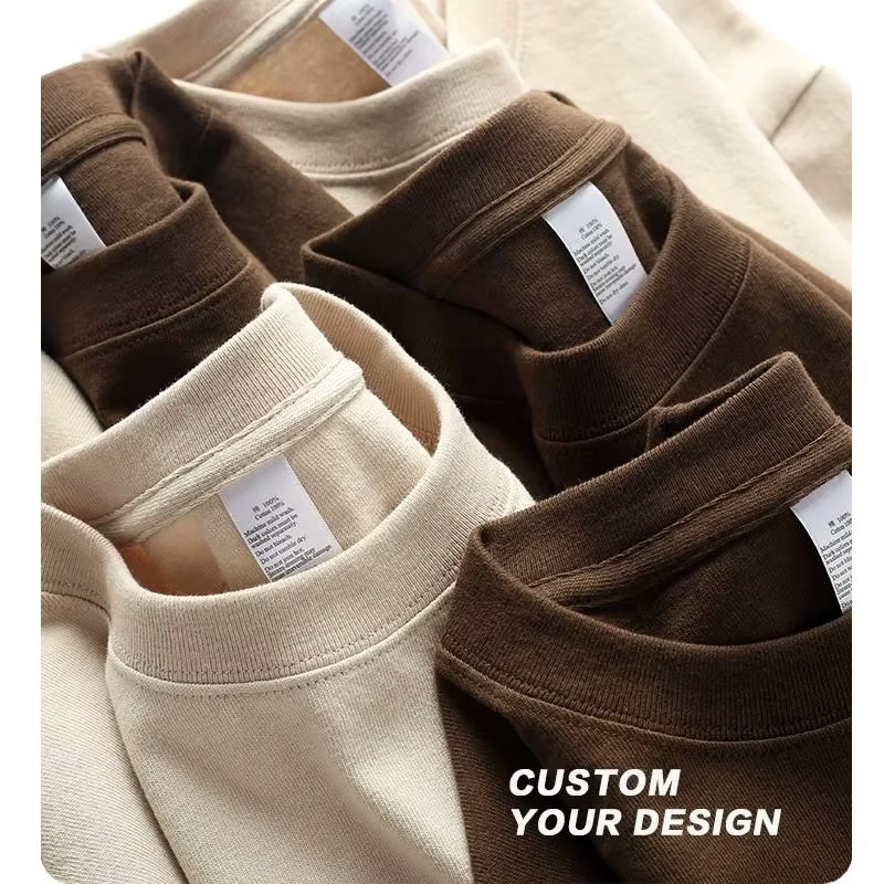 CHINEE-High-Quality-100-Cotton-Solid-Knitted-Regular-Fit-Mens-Heavyweight-T-shirts-Silk-Screen-Printing-Customizable