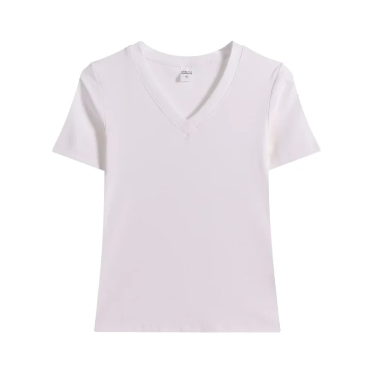 CHINEE-High-Quality-230GSM-Cotton-Spandex-V-Neck-Solid-Color-Slim-Fit-Custom-Silk-Screen-Printing-Summer-Womens-T-Shirts-With-6-Colors-1