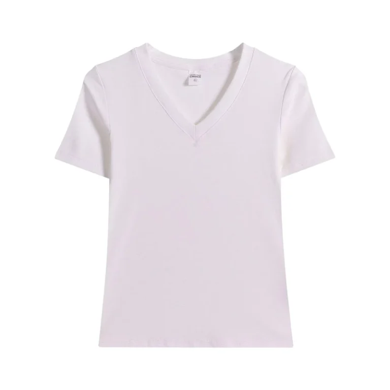 CHINEE-High-Quality-230GSM-Cotton-Spandex-V-Neck-Solid-Color-Slim-Fit-Custom-Silk-Screen-Printing-Summer-Womens-T-shirts-With-6-Colors