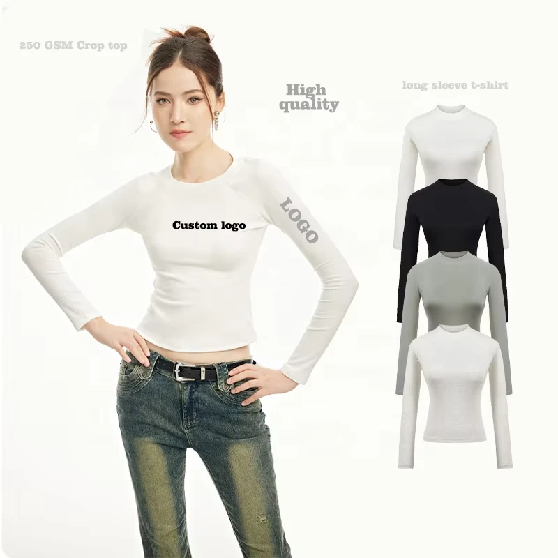 CHINEE-High-Quality-250-GSM-O-neck-Womens-Long-Sleeve-T-shirt-Slim-Fit-Spice-Girls-Top-Women-T-shirt-Custom-logo-Silk-Screen-Printing