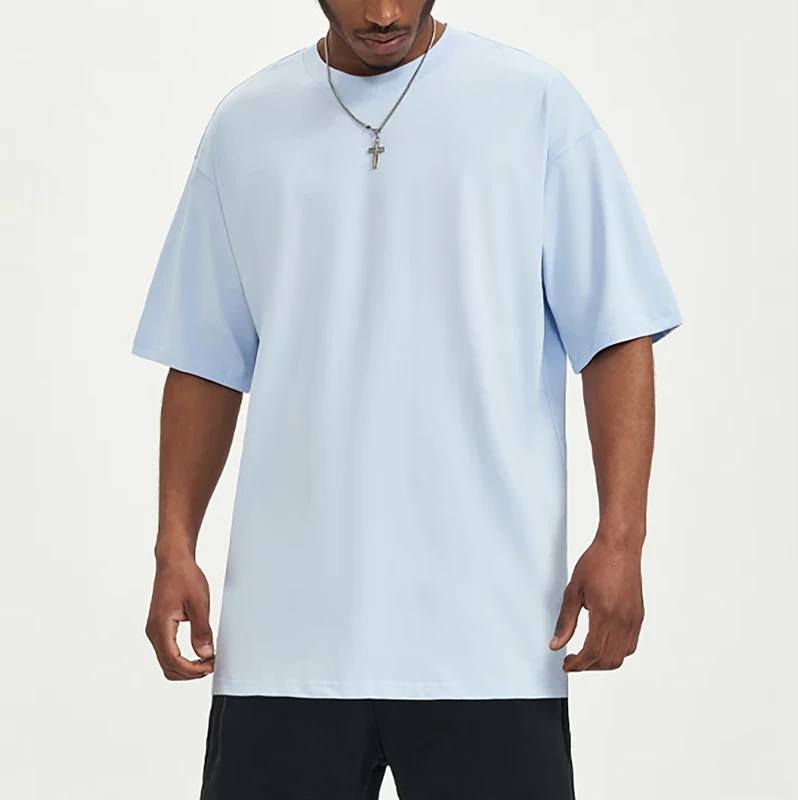 CHINEE-High-Quality-Blue-T-Shirt-Custom-Crewneck-Men-Tee-Shirt-Plain-Mens-Heavyweight-Cotton-T-Shirt