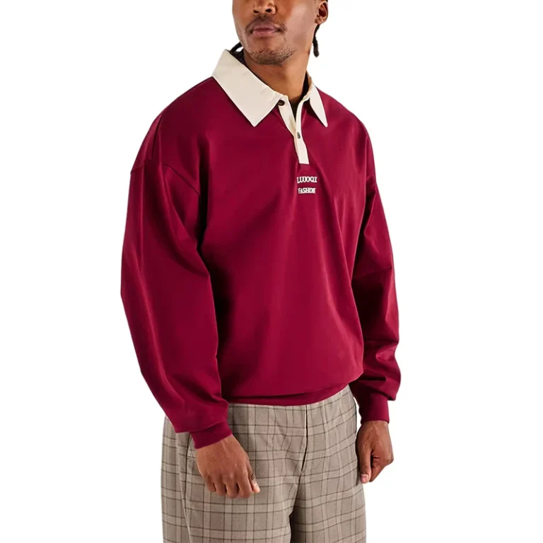 CHINEE-High-Quality-Boxy-Turn-Down-Collar-Jersey-Print-Stripe-Rid-Half-Button-up-Sports-Knit-Long-Sleeve-Men-T-Shirt