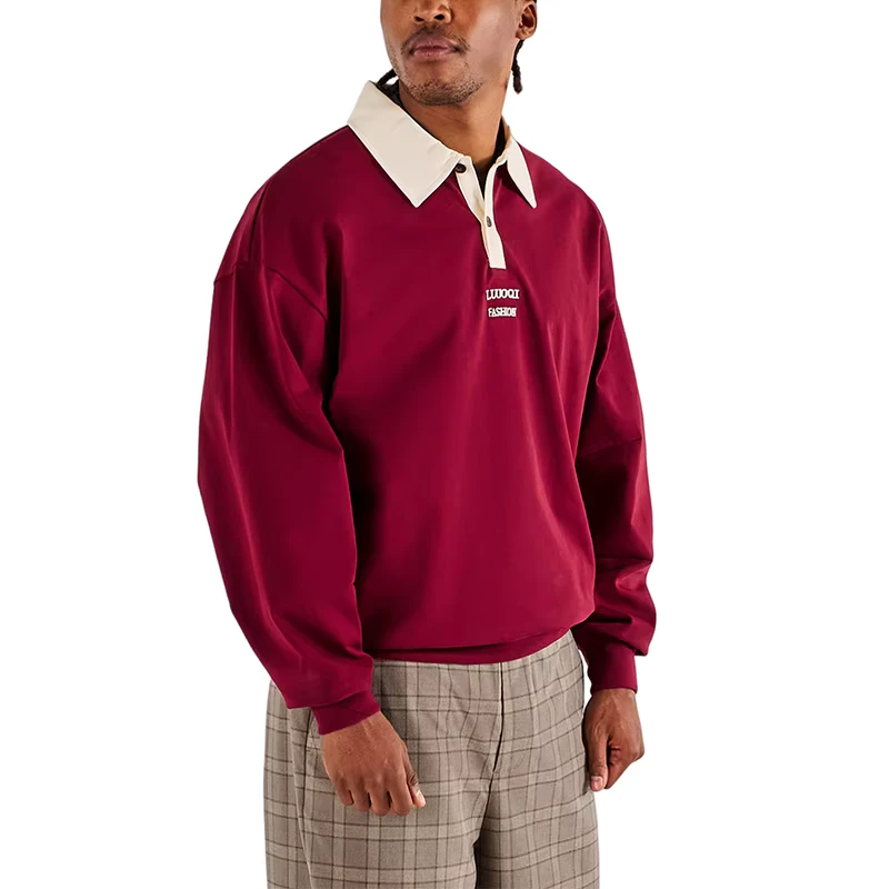 CHINEE-High-Quality-Boxy-Turn-Down-Collar-Jersey-Print-Stripe-Rid-Half-Button-up-Sports-Knit-Long-Sleeve-Men-T-Shirt