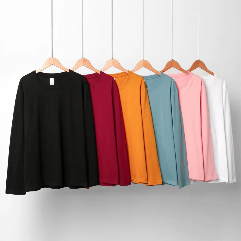 CHINEE-High-Quality-Custom-logo-210gsm-Cotton-O-neck-Long-Sleeve-T-shirt-Unisex-Mens-Blank-Solid-Color-Loose-Long-Sleeve-T-shirt