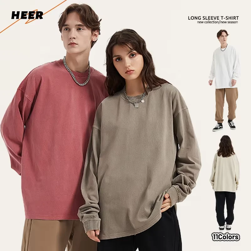CHINEE-High-Quality-Mens-100-Cotton-Vintage-Wash-T-shirt-Oversized-Heavy-Shoulder-Custom-Long-Sleeve-T-shirt