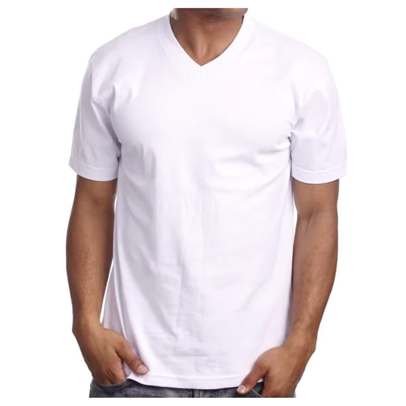 CHINEE-High-Quality-Mens-Casual-Oversized-V-Neck-T-Shirt-100-Cotton-200g-Anti-Wrinkle-Breathable-Regular-Sleeves