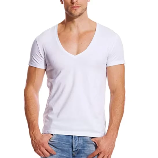 CHINEE-High-Quality-Mens-Gym-Wear-Deep-V-Neck-Cotton-T-Shirts-Solid-Pattern-Casual-Knitted-Quick-Dry-170gsm-T-shirt