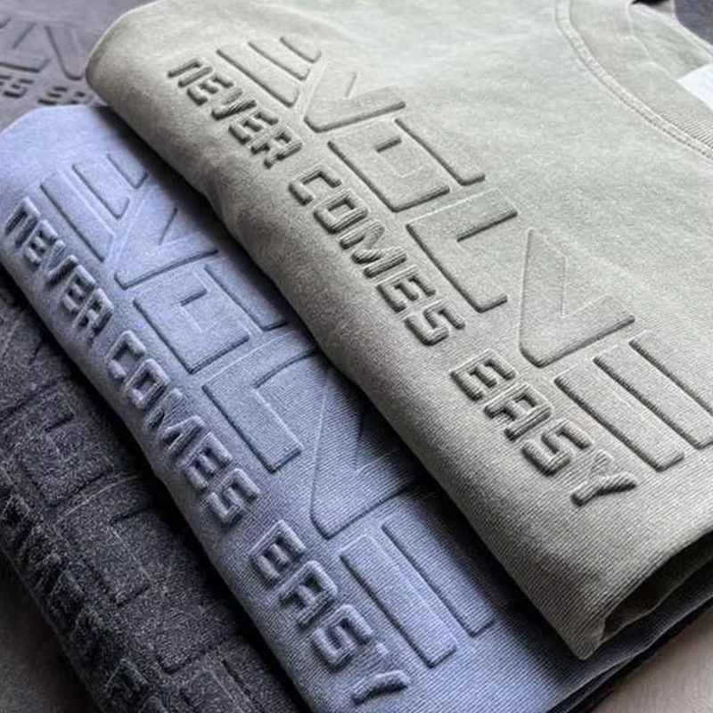 CHINEE-High-Quality-Mens-Unisex-Loose-Knitted-Crew-Neck-100-Cotton-Custom-3D-Embossed-T-Shirts