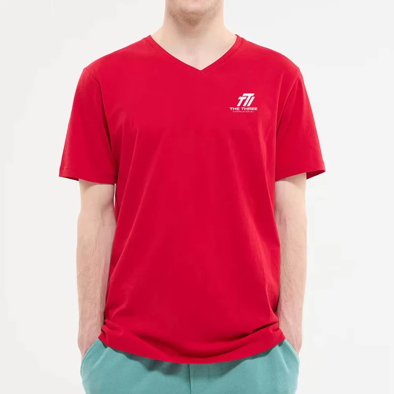 CHINEE-High-Quality-Mens-V-Neck-T-Shirt-Solid-Color-100-Cotton-Breathable-Quick-Dry-Casual-Adult