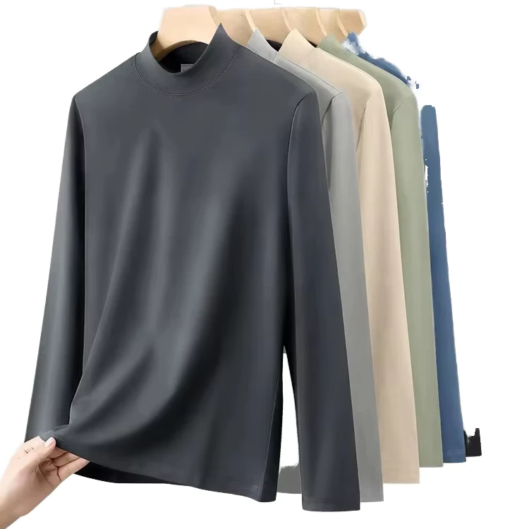 CHINEE-High-Quality-Modal-Cotton-Half-Turtleneck-Bottoming-Shirt-Mens-Casual-Long-Sleeved-Knitted-Custom-Design-T-shirt