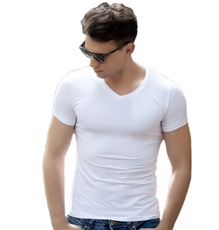CHINEE-High-Quality-Plain-Tees-Solid-Color-Custom-Printed-logo-100-Cotton-V-Neck-T-Shirts