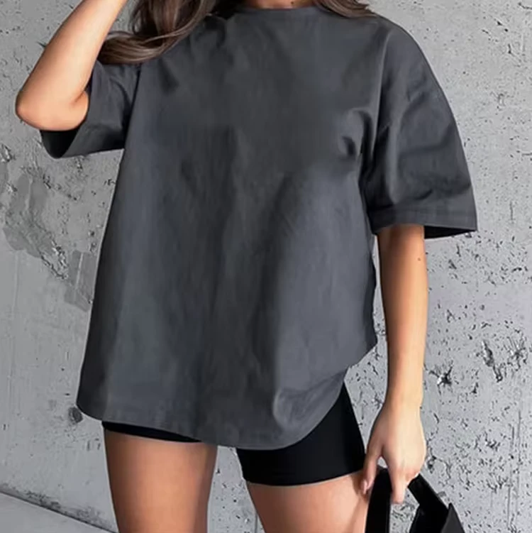CHINEE-High-Quality-Summer-Gym-Formal-Crew-Neck-Drop-Shoulder-Compressed-Fleece-Womens-T-Shirt