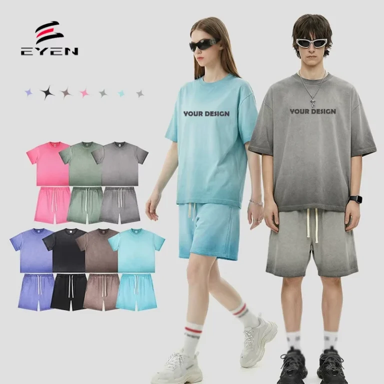 CHINEE-High-Quality-Unisex-Clothing-Cotton-T-shirt-and-Shorts-Custom-Tracksuit-Streetwear-Men-Sets-Short-Sets-Acid-Wash-Summer-for-Men