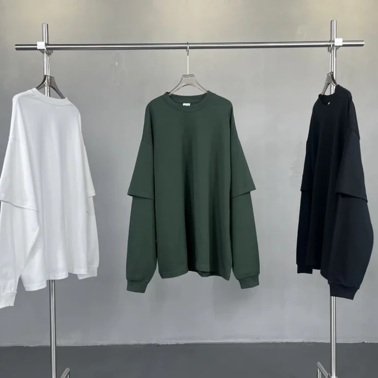 CHINEE-High-Quality-Unisex-Loose-Two-Piece-Neck-T-Shirt-Euro-American-High-Street-Style-Retro-Long-Sleeves-Custom-Mens