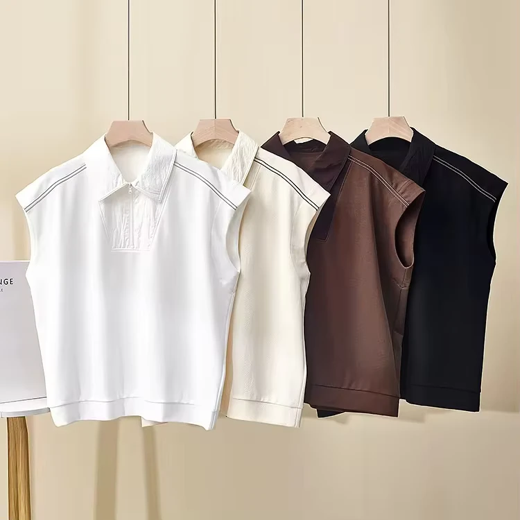 CHINEE-Italian-BCs-Summer-Cotton-Chain-T-Shirt-Short-Length-Sleeveless-Loose-Lapel-Breathable-All-Match-Casual-Fashion-Solid-Pattern