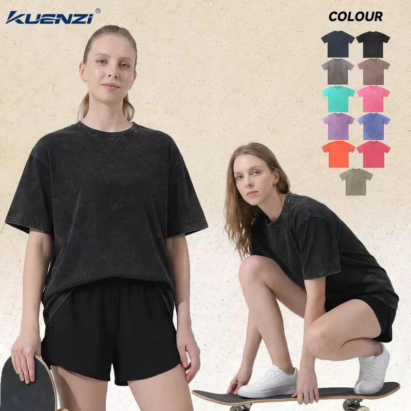 CHINEE-Kuenzi-Oversized-T-Shirt250GSM-Heavyweight-Cotton-Acid-Wash-Vintage-Distressed-Drop-Shoulder-Streetwear-OEM-Factory-Direct-RTS