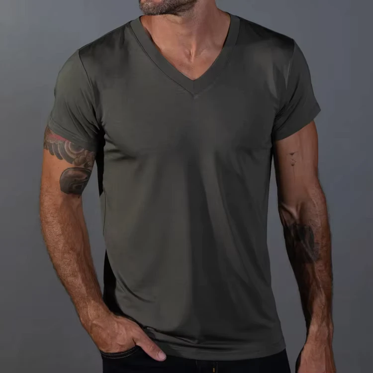 CHINEE-Light-Weight-V-neck-Cotton-T-shirt-Men-Blank-T-Shirt-Loose-Slim-Fit-Short-Sleeve-Casual-Knitted-Mens-T-shirt
