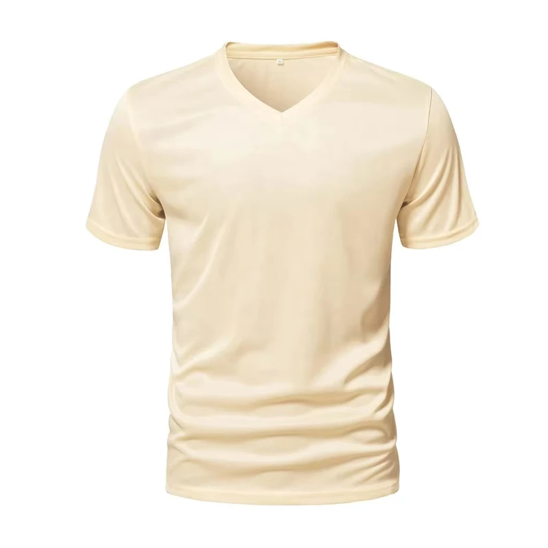CHINEE-Lightweight-100-Cotton-Breathable-Summer-V-Neck-T-Shirts-for-Men-Casual-Solid-Color-180grams-Knitted-Fabric