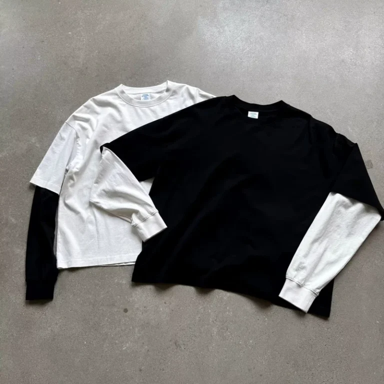 CHINEE-Long-Sleeve-Mens-T-shirts-280gsm-Double-layer-Sleeves-Color-Block-Oversized-Boxy-Autumn-DTG-DTF-Print-T-shirt