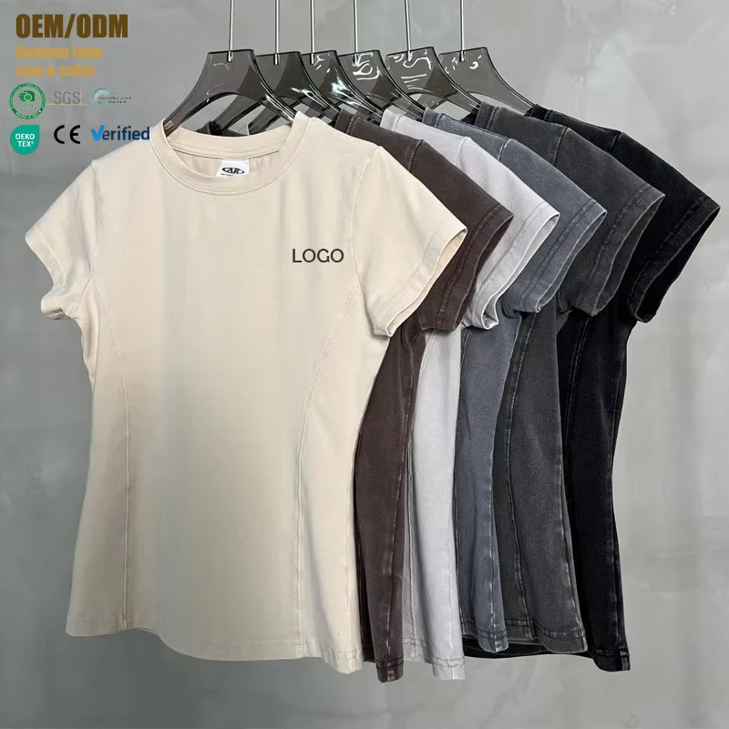 CHINEE-Long-staple-Cotton-Knitted-Washed-Stir-fried-Solid-Vintage-Slim-fit-Short-sleeved-T-shirt-Women-Summer-t-Shirts