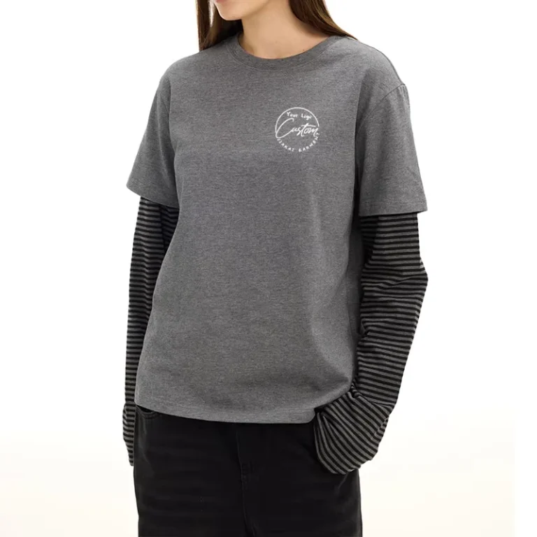 CHINEE-Loose-Fit-Womens-Gray-Striped-Long-Sleeve-T-Shirt-Casual-Two-Piece-Patchwork-Tee