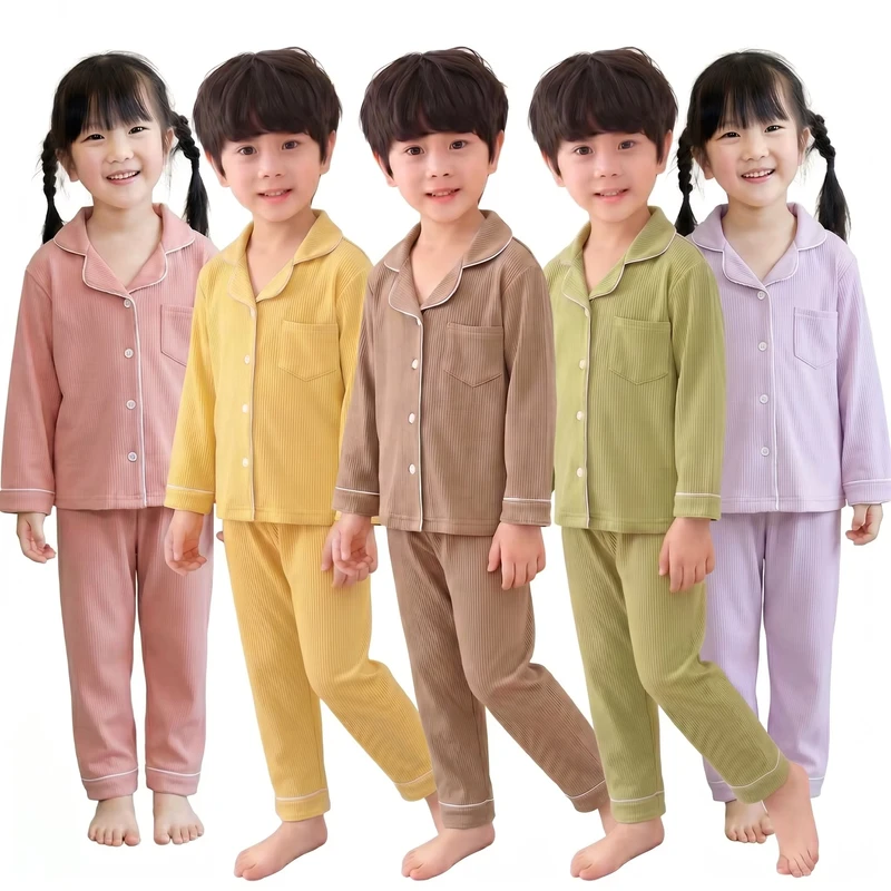 CHINEE-Low-Price-YARN-DYED-Kids-Clothing-Sets-Unisex-Casual-Winter-T-Shirt-Pajamas-Long-Sleeve-Cotton-Plaid-for-Boys-Girls-3-Sets-China