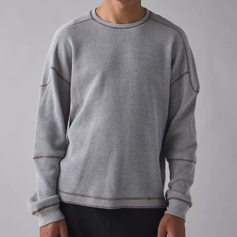 CHINEE-Luxury-OEM-LOGO-Printing-Heavy-Weight-Soft-Waffle-Fabric-Thermal-Tee-Crew-Neck-Long-Sleeves-T-shirt-for-Men