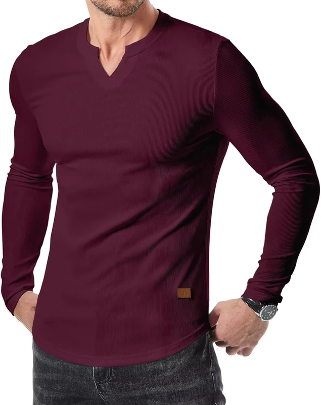 CHINEE-Manufactory-Custom-Style-or-Logo-ODM-Autumn-and-Winter-Mens-V-Neck-T-Shirt-Solid-Color-Casual-Fashion-Mens-Long-Sleeve-Shirt