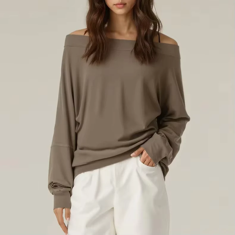 CHINEE-Manufacturer-Custom-Modal-Off-Shoulder-V-neck-Long-Sleeve-Breathable-Formal-Waist-Tight-Slimming-T-Shirt-Spring-New-Base