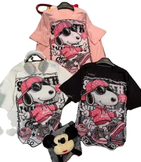 CHINEE-Manufacturer-Custom-New-Fashion-Hot-Mouse-Oversized-Tshirt-Shine-Glitter-Rhinestone-Luxury-Women-T-shirts-2