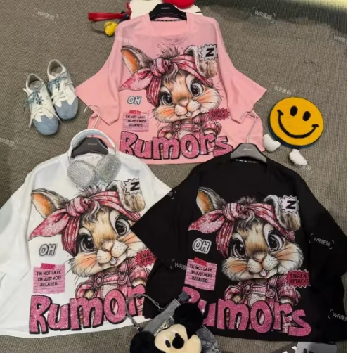 CHINEE-Manufacturer-Custom-New-Fashion-Hot-Mouse-Oversized-Tshirt-Shine-Glitter-Rhinestone-Luxury-Women-T-shirts