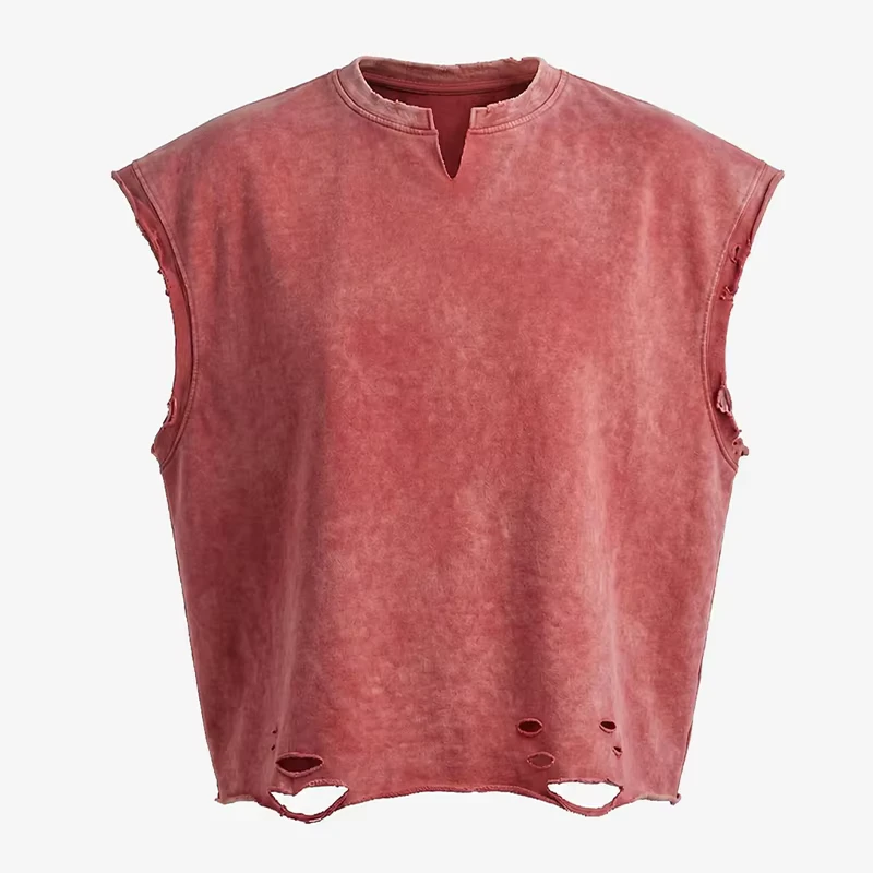 CHINEE-Men-Acid-Wash-Sleeveless-Shirt-Vintage-Distressed-Hem-V-Neck-250G-Cotton-Oversized-Streetwear-Custom-Apparel-Manufacturer