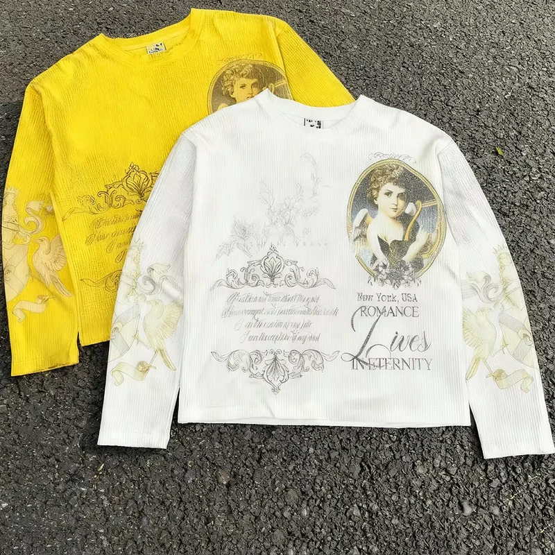 CHINEE-Men-Baggy-Loose-Yellow-Graphic-Oversized-Vintage-Custom-Digital-Print-Waffle-Long-Sleeve-Tshirts