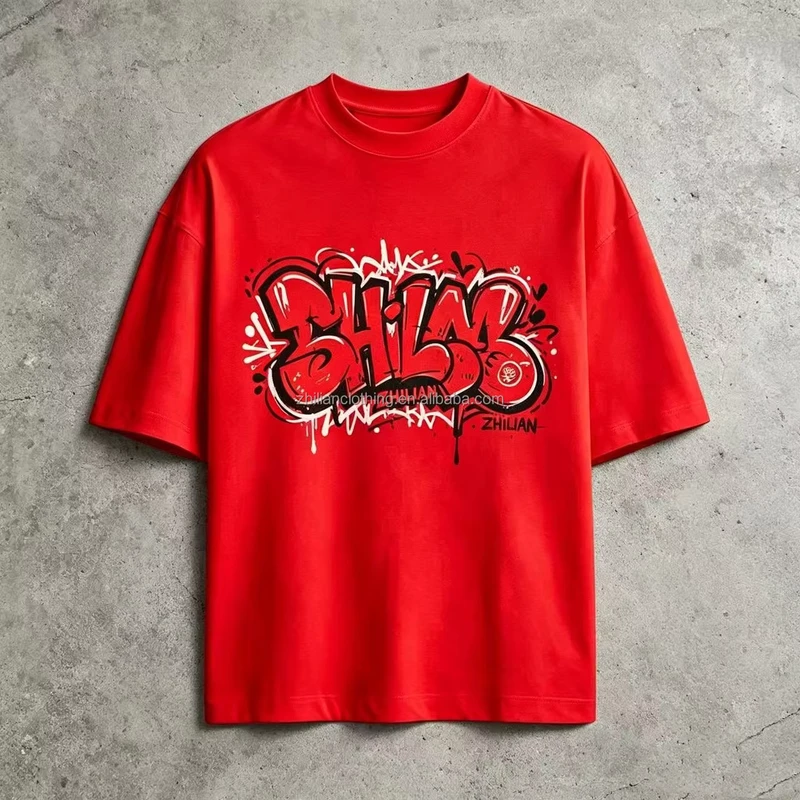 CHINEE-Men-Oversized-Jersey-T-shirt-Bubble-Graffiti-Print-Street-Style-100-Cotton-Heavyweight-Short-Sleeve-Tops