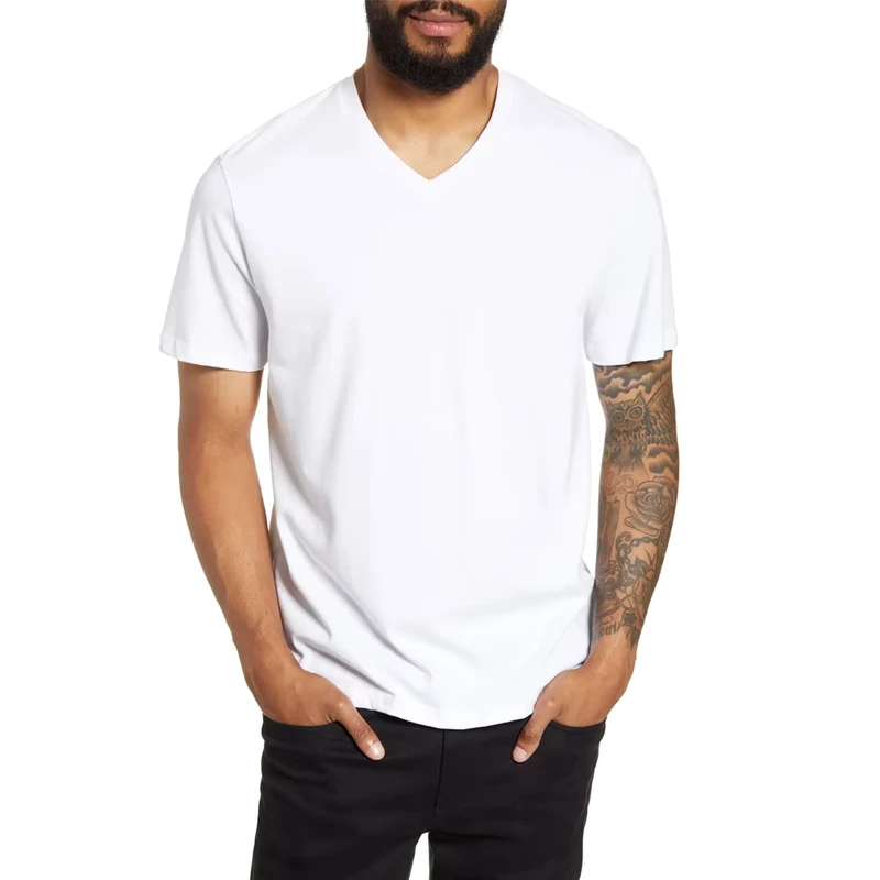 CHINEE-Men-V-Neck-T-Shirt-Solid-Anti-wrinkle-Quick-Dry-Eco-Friendly-Breathable-100-Cotton-Short-Sleeve-Custom-Color-Custom-Logo-High