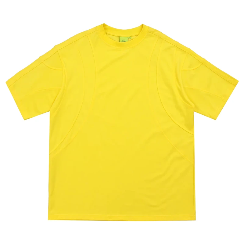 CHINEE-Men-Yellow-Crew-Neck-Short-Sleeve-T-Shirt-Breathable-Sports-Streetwear-Tee-with-Panel-Design-Full-Cotton-OEM